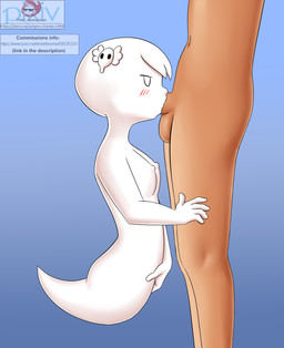 accessory balls blue_background blush breasts butt duo erection fellatio female female_focus genitals ghost_tail hair hair_accessory male masturbation narrowed_eyes nipples not_furry nude oral penile penis sex simple_background solo_focus white_body wide_hips shmazman cartoon_network the_amazing_world_of_gumball carrie_krueger ghost humanoid mammal spirit hi_res