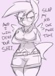 angry anthro anthrofied bottomwear breasts clothed clothing feathered_wings feathers female hair shorts solo text wings whoop friendship_is_magic hasbro my_little_pony mythology derpy_hooves_(mlp) equid equine mammal mythological_creature mythological_equine pegasus english_text hi_res monochrome