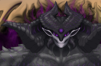 6_eyes anthro black_body black_sclera forehead_gem gem glowing glowing_eyes glowing_markings horn intersex looking_at_viewer male maleherm markings menacing_aura multi_eye muscular muscular_intersex muscular_maleherm pointy_ears purple_eyes scales smoke solo white_face corinoch_(artist) corinoch absurd_res bust_portrait hi_res portrait