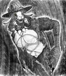 age_difference anthro big_breasts breasts clothing female fur hat headgear headwear horn horror_(theme) jagged_teeth long_arms mature_female older_female size_difference slightly_chubby solo stitch_(sewing) stuck stuck_in_door thick_thighs witch_hat wool_(fur) woods_1122 the_walten_files jfj rachel_waterman_(the_walten_files) sheep_witch_(twf) bovid bovine caprine mammal monster sheep hi_res