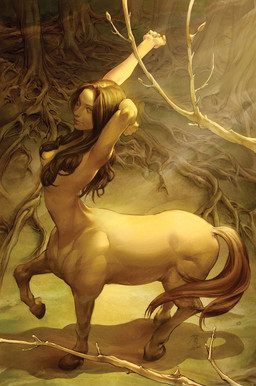 5_fingers after_transformation amazing_background breasts brown_hair convenient_censorship covering covering_self detailed_background eyebrows female female_taur fingers forest green_eyes hair hair_covering_breasts hand_behind_head high-angle_view hooves human_torso long_hair looking_at_viewer looking_up looking_up_at_viewer monster_girl_(genre) nature nude nude_female nude_taur one_foot_raised outside plant quadruped raised_foot roots season_8 solo split_form standing stretching tail tree unguligrade jo_chen buffy_the_vampire_slayer european_mythology greek_mythology mythology dawn_summers centaur equid equid_taur humanoid_taur mammal mammal_taur taur detailed digital_media_(artwork) hi_res signature warm_colors yellow_theme