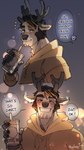 2_horns anthro biped black_hair clothing curved_horn fur grey_body grey_fur hair hoodie horn looking_at_viewer male solo topwear white_body white_fur yellow_clothing yellow_hoodie yellow_topwear rayoriens deer mammal 2024 9:16 hi_res