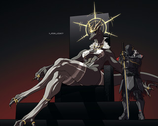 anthro armor athletic bikini breasts chair claws clothed clothing crossed_legs digit_ring duo ear_piercing feet female furgonomics furniture holding_object holding_weapon horn jewelry knight larger_female legwear medium_breasts melee_weapon necklace nipple_outline piercing purple_eyes ring size_difference skimpy swimwear sword tail text thigh_highs throne toe_claws toe_ring toeless_legwear toes two-piece_swimsuit warrior weapon delta.dynamics cataclysms european_mythology into_the_woods_(delta.dynamics) mythology nova_(delta.dynamics) dragon mythological_creature mythological_scalie scalie western_dragon wyvern 5:4 english_text hi_res