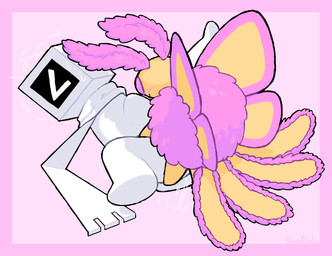 1_arm 1_eye 4_wings 6_legs abdominal_bulge ambiguous_gender antennae_(anatomy) bodily_fluids clothed clothing coremata cube_(object) cube_head duo feral fingers for_a_head fur fuzzy genital_fluids genitals male male/ambiguous mostly_nude multi_wing multicolored_body not_furry penetration penile penis questionable_consent scarf scarf_only sex simple_background sweat text vowelless vowelless_vocalization wings vexedcalyx cube_(vexedcalyx) pinkmoth_(pinkmoth) arthropod humanoid insect lepidopteran moth object_head rosy_maple_moth shape_head 2025 colored digital_drawing_(artwork) digital_media_(artwork) english_text