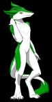 absurd_res alpha_channel anthro biped digitigrade featureless_crotch fur green_body green_fur hi_res nadnerbd sergal simple_background solo standing tail transparent_background white_body white_fur yellow_eyes
