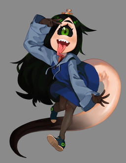 1_eye 5_fingers big_eyes big_tail biped black_body black_hair black_sclera black_skin black_tongue blue_clothing blue_coat blue_outerwear blue_topwear clothed clothing coat dark_body dark_skin dipstick_tail eyelashes female fingers footwear fully_clothed gesture gloves_(marking) green_eyes grey_background hair hand_gesture light_body light_skin long_hair long_tail long_tongue looking_at_viewer markings monster_girl_(genre) multicolored_body multicolored_skin multicolored_tail multicolored_tongue noseless one_leg_up open_mouth open_smile outerwear pale_skin pink_tongue raised_leg sharp_teeth shoes simple_background smile sneakers solo standing tail tail_markings tan_body tan_skin teeth tongue topwear two_tone_body two_tone_skin two_tone_tail two_tone_tongue v_sign zambiie ata_(anaid) cyclops humanoid longtailclops tailclops_(species) 2018 hi_res