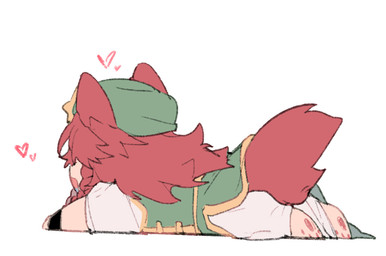 asian_clothing chinese_clothing clothing east_asian_clothing female hair heart_symbol long_hair lying_on_ground on_ground red_hair simple_background solo white_background zibao999 hong_meiling animal_humanoid domestic_cat felid feline felis humanoid mammal 2022