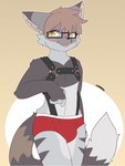 anthro harness looking_at_viewer male simple_background solo nikowari_(artist) felid mammal 3:4 absurd_res hi_res