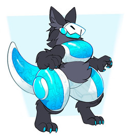 ambiguous_gender anthro blue_body computer electronics fur g3_mac machine solo translucent translucent_body boot_(artist) canid canine humanoid mammal protogen digital_media_(artwork)