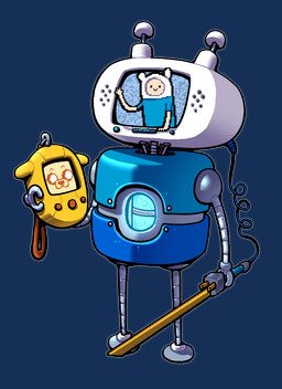 alternate_species ambiguous_gender blue_body clothed clothing duo glowing machine melee_weapon smile sword toony topwear weapon yellow_body discount-supervillain adventure_time cartoon_network finn_the_human jake_the_dog canid canine canis digital_creature domestic_dog human humanoid mammal robot alpha_channel digital_media_(artwork)
