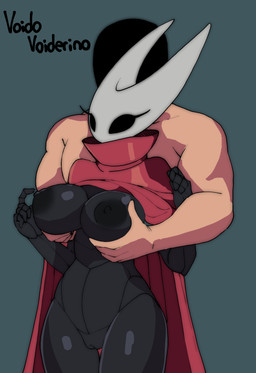 2_horns 5_fingers anthro areola big_breasts biped black_areola black_body black_eyes black_nipples blue_background breast_fondling breast_play breasts cloak clothing duo eyelashes faceless_character faceless_male female female_anthro female_on_human fingers fondling genitals glistening glistening_breasts glistening_clothing glistening_legs hand_on_breast horn human_on_anthro innie_vulva interspecies male male/female male_human male_on_anthro mostly_nude_anthro mostly_nude_female muscular muscular_human muscular_male nipples non-mammal_breasts non-mammal_nipples non-mammal_vulva red_cloak red_clothing simple_background tan_body tan_skin text thick_thighs thigh_gap vulva voider_(artist) hollow_knight_(franchise) team_cherry hornet_(hollow_knight) arthropod human mammal 2025 absurd_res artist_name digital_media_(artwork) hi_res