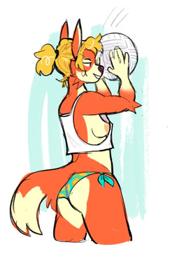 abstract_background anthro aqua_bikini aqua_swimsuit ball bikini bikini_bottom blonde_hair blush blush_lines border breasts butt catching_ball cheek_tuft clothing color_outside_lines eyebrows facial_tuft female fluffy food_print fruit_print fur glistening glistening_butt hair looking_offscreen midriff nipples outside pineapple_print plant_print ponytail raised_eyebrow shirt side_boob simple_background solo sport suggestive swimwear tail tail_fluff tank_top topwear tuft two-piece_swimsuit volleyball white_border white_clothing white_shirt white_tank_top white_topwear peachy_bat animal_crossing nintendo audie_(animal_crossing) canid canine fox mammal hi_res