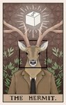 anthro antlers black_eyes black_nose brown_body brown_fur card clothed clothing cube fur horn jacket male necktie outside plant shirt solo tan_antlers tarot tarot_card text topwear tree thembiemoth rusty_lake rusty_lake_roots mr._deer deer mammal absurd_res english_text hi_res