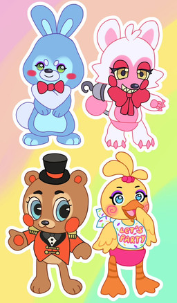 anthro beak blue_body blue_eyes blue_fur blue_inner_ear bow_tie cheek_tuft chest_tuft chibi claws eyebrows eyelashes facial_tuft female fur male pawpads pink_cheeks pink_inner_ear red_cheeks red_inner_ear semi-anthro toe_claws tuft uncanny_valley white_body yellow_body confettiwater five_nights_at_freddy's five_nights_at_freddy's_2 scottgames sister_location funtime_foxy_(fnaf) mangle_(fnaf) toy_bonnie_(fnaf) toy_chica_(fnaf) toy_freddy_(fnaf) avian bear bird canid canine chicken fox galliform lagomorph leporid mammal phasianid rabbit