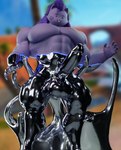 anthro big_muscles blurred_background corruption erection glistening glistening_body male muscular muscular_male muscular_thighs possession scar slime solo worried_look vapormakes epic_games fortnite meowscles felid goo_creature mammal hi_res