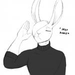 1:1 2019 anthro bro_bun_(hladilnik) clothing eyes_closed hi_res hladilnik inhale lagomorph leporid long_ears male mammal meme monochrome rabbit raised_hand reaction_image sketch solo sweater text topwear turtleneck