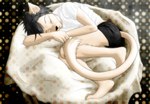 anthro black_hair black_nose clothed clothing eyes_closed fur hair male shirt sleeping solo t-shirt tan_body tan_fur topwear tuft underwear ryotsuke felid mammal