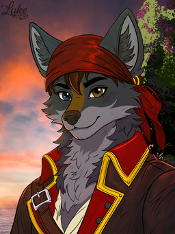 anthro blue_eyes calm heterochromia looking_at_viewer male orange_eyes pirate smile solo lukefoxxy lukefoxxy_(character) canid canine fox mammal absurd_res hi_res