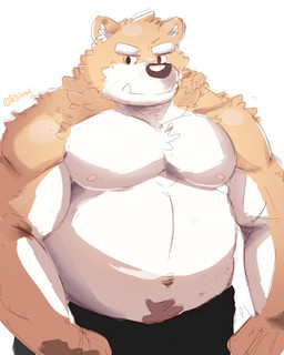 anthro belly blush male moobs nipples overweight overweight_anthro overweight_male simple_background solo white_background bhtoss canid canine canis domestic_dog mammal 2015 4:5 hi_res