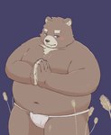 anthro asian_clothing belly big_belly blush clothing east_asian_clothing fundoshi humanoid_hands japanese_clothing kemono male overweight overweight_male simple_background small_bulge solo underwear white_clothing white_fundoshi white_underwear t_wais002 bear mammal 2022