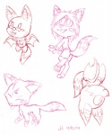 anthro band-aid bandage chibi clothing digitigrade eyewear fangs feet female feral fur glasses happy hindpaw paws simple_background solo teeth upside_down white_background young young_female vibrantechoes bat canid canine fox mammal rodent 2014 sketch