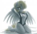 amber_eyes anthro anthrofied areola blonde_hair breasts clothed clothing cutie_mark feathered_wings feathers female fur grey_body grey_feathers grey_fur hair nipples one_breast_out skimpy solo text undressing wings obsidianlit friendship_is_magic hasbro my_little_pony mythology derpy_hooves_(mlp) equid equine mammal mythological_creature mythological_equine pegasus