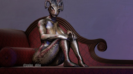 anthro breasts butt claws feathers feet female furniture hands_on_knees hands_on_legs hiding horn looking_at_viewer non-mammal_breasts nude pillow scales simple_background sitting smile sofa solo zeke_dile bethesda_game_studios microsoft skyrim the_elder_scrolls argonian reptile scalie 16:9 3d_(artwork) digital_media_(artwork) source_filmmaker_(artwork) widescreen