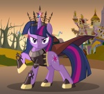 armor canterlot cape clothing crown cutie_mark female feral fur hair headgear horn looking_at_viewer multicolored_hair plant purple_body purple_eyes purple_fur purple_hair shadow solo tree two_tone_hair zelc-face friendship_is_magic hasbro my_little_pony mythology twilight_sparkle_(mlp) equid equine mammal mythological_creature mythological_equine unicorn absurd_res hi_res