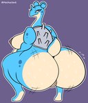 2022 anthro areola artist_name belly big_belly big_breasts big_butt biped black_eyes blue_body bodily_fluids breasts butt crouching digital_media_(artwork) eyelashes female generation_1_pokemon genitals horn huge_butt lapras looking_at_viewer looking_back mechaclank motion_lines multicolored_body nintendo nipples nude overweight overweight_anthro overweight_female pokemon pokemon_(species) pokemorph puffy_areola pupils purple_background pussy rear_view seductive shaking_butt shell side_belly simple_background smile solo standing sweat tan_body thick_thighs twerking two_tone_body white_pupils wide_hips