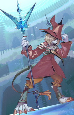 4_toes 5_fingers anthro blonde_hair blue_eyes bottomwear clothed clothing coat feet female fingers footwear fully_clothed hair hair_over_eye hat headgear headwear holding_object holding_staff long_hair looking_at_viewer nails pants sharp_nails solo staff standing toes topwear wearing_hat psibunny final_fantasy final_fantasy_ix square_enix freya_crescent burmecian mammal rodent 2026 absurd_res hi_res