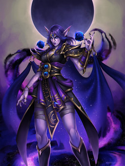 5_fingers arm_markings armor asian_clothing bandage bandaged_leg bent_arm black_boots black_claws black_clothing black_footwear black_kimono blue_cape blue_clothing blue_sclera boots bracelet breasts cape circlet claws clothed clothed_female clothed_humanoid clothing digit_ring east_asian_clothing eclipse eyebrows female female_humanoid finger_claws finger_ring fingers footwear gauntlets gem gloves gold_(metal) gold_bracelet gold_ear_ring gold_jewelry gold_ring hair handwear humanoid_pointy_ears japanese_clothing jewelry kimono light lips long_eyebrows looking_at_viewer magic magic_orb magic_user markings necklace not_furry pauldron pointy_ears pose purple_body purple_eyebrows purple_hair purple_lips purple_markings purple_sash purple_skin sapphire_(gem) shoes solo standing text torn_cape torn_clothing white_eyes marie_gelebart blizzard_entertainment warcraft xal'atath elf humanoid void_elf 2024 absurd_res adobe_photoshop_(artwork) artist_name colored digital_media_(artwork) digital_painting_(artwork) english_description hi_res lighting painting_(artwork) portrait shaded three-quarter_portrait