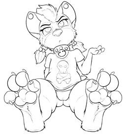 anthro arm_support bell bell_collar biped camel_toe claws clitoris_outline clothed clothing collar digitigrade ear_piercing feet female foot_focus front_view genital_outline hair looking_at_viewer open_mouth panties pawpads piercing pigtails shirt short_hair simple_background sitting solo topwear underwear vulva_outline white_background young young_anthro young_female conditional_dnp psy101 hotel_transylvania mythology winnie_werewolf_(hotel_transylvania) canid canine mammal mythological_canine mythological_creature werecanid werecanine werecreature werewolf 2025 hi_res line_art monochrome