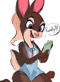 anthro brown_body brown_fur buckteeth cellphone clothed clothing dialogue electronics female fur holding_cellphone holding_object holding_phone interrobang open_mouth open_smile phone pink_nose purple_eyes simple_background sitting smile solo speech_bubble teeth text white_background conditional_dnp tohupo lagomorph leporid mammal rabbit 2020 english_text hi_res