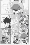 accessory anthro blush dialogue ear_piercing female hair_accessory hairband heartbeat hypnosis laugh male mind_control piercing speech_bubble text euf-dreamer idw_publishing sega sonic_the_hedgehog_(comics) sonic_the_hedgehog_(idw) sonic_the_hedgehog_(series) doctor_starline dr._eggman fan_character surge_the_tenrec afrosoricid domestic_cat felid feline felis human mammal monotreme platypus tenrec 2024 comic english_text greyscale hi_res monochrome