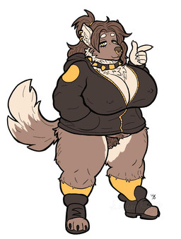 anthro belly_hair big_breasts biped body_hair bottomless bottomless_anthro bottomless_female breasts brown_body brown_fur brown_hair brown_skin chest_tuft choker circle_eyebrows clitoris clothed clothing collar curvy_figure ear_piercing eyebrows facial_piercing female fingers fluffy fluffy_tail footwear fur genitals gesture hair hand_gesture happy_trail huge_breasts jacket jewelry looking_at_viewer multicolored_body multicolored_fur necklace nose_piercing nose_ring overweight overweight_anthro overweight_female piercing pointing ponytail pubes ring_piercing septum_piercing shoes shortstack shortstack_female simple_background slippers smile socks solo spiked_collar spikes tail thick_thighs topwear tuft vulva white_body white_fur wide_hips wittless-pilgrim savannah_(thatsexdog) canid canine canis domestic_dog mammal 2019 colored digital_drawing_(artwork) digital_media_(artwork) signature watermark