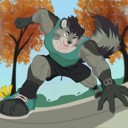 anthro bodily_fluids clock clothing male muscular muscular_male pecs plant shirt smartwatch solo sweat tank_top topwear tree watch chlorici42683 promises_to_keep hunter_(promises_to_keep) mammal procyonid raccoon 1:1 hi_res