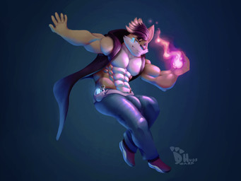 action_pose bulge clothed clothing detailed_bulge fantasy fire fireball flask fur genital_outline gradient_background magic male muscular muscular_male open_clothing open_topwear open_vest penis_outline pose potion simple_background solo spell tan_body tan_fur topwear vest dwarf_hugs_(artist) zealotdkd alphonse_(verrazzano) canid canine canis domestic_dog jackal mammal 4:3 absurd_res hi_res