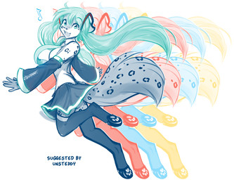accessory afterimage anthro biped bottomwear breasts clothed clothed_anthro clothed_female clothing cosplay digitigrade feet female fingers fully_clothed fully_clothed_anthro fully_clothed_female fur green_hair hair legwear looking_at_viewer looking_back looking_back_at_viewer markings musical_note musical_symbol necktie open_mouth open_smile paw_socks pawpads pigtails simple_background skirt sleeves smile solo spots spotted_body spotted_fur spotted_markings spotted_tail symbol tail tail_markings teeth text thigh_highs toes tongue topwear white_background conditional_dnp tom_fischbach twokinds vocaloid yamaha_corporation hatsune_miku kathrin_vaughan canid canine felid feline hybrid keidran mammal 2026 digital_drawing_(artwork) digital_media_(artwork) english_text hi_res restricted_palette sketch spot_color