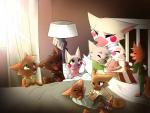 2017 absurd_res alternate_species anthro anthrofied bed bodily_fluids canid canine child clothed clothing cristalwolf567 english_text eyes_closed family fan_character female five_nights_at_freddy's five_nights_at_freddy's_2 fox funtime_foxy_(fnaf) furniture furrification group hi_res holidays male mammal mangle_(fnaf) mother's_day mother_(lore) parent_(lore) scottgames smile tears text young