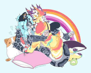 anal anthro bra clothing duo female female/female gynomorph hand_holding intersex passionate piercing pillow slightly_chubby underwear rroostersauce kennie_(rroostersauce) lupe_(rroostersauce) felid feline lynx mammal pantherine snow_leopard hi_res trans_(lore) trans_woman_(lore)