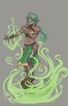 2017 breasts clothing elf female green_hair grey_background hair hi_res humanoid humanoid_pointy_ears legwear lyn_(z-ray) magic not_furry one_eye_closed simple_background solo stockings tattoo thatweirdguyjosh