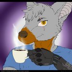 anthro artificial_arm beverage brown_nose coffee cybernetics drinking eye_scar facial_scar fur grey_body grey_fur looking_at_viewer machine male orange_eyes scar smile solo yarpi arclight canid canine canis mammal wolf 1:1 2020 bust_portrait hi_res icon portrait