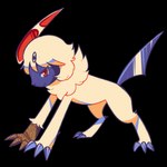 2018 absol ambiguous_gender claws closed_smile digital_media_(artwork) feral flavia-elric forehead_gem fur gem generation_3_pokemon hi_res horn looking_at_viewer mouth_closed nintendo pokemon pokemon_(species) pupils quadruped red_eyes red_horn smile solo standing tail white_sclera