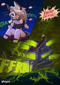 anthro bottomwear bottomwear_down building chimney clothed clothing collar countdown dialogue fart fart_cloud fart_fetish female glowing glowing_eyes green_fart_cloud hair house hyper hyper_fart long_hair one_eye_closed onomatopoeia partially_clothed red_sclera rumbling_stomach sitting solo sound_effects speech_bubble spiked_collar spikes star text thought_bubble topwear underwear underwear_down white_eyes peppen_draws hellaverse helluva_boss mythology loona_(helluva_boss) canid canid_demon canine demon hellhound mammal mythological_canine mythological_creature absurd_res artist_name english_text hi_res