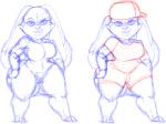 anthro breasts clothed clothing featureless_breasts female ghetto looking_at_viewer nude simple_background solo white_background juandelcoyote.inc lagomorph leporid mammal rabbit multiple_versions sketch