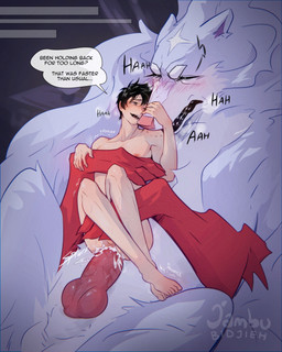 anal anal_penetration animal_genitalia animal_penis bestiality bite_mark blush bodily_fluids canine_genitalia canine_penis cum duo eyes_closed feral feral_on_bottom feral_penetrating feral_penetrating_human feral_penetrating_male fur genital_fluids genitals human_on_feral human_penetrated interspecies knot larger_feral larger_male looking_pleasured male male/male male_feral male_human male_on_feral orgasm_face penetration penis sex shaking size_difference smaller_human smaller_male text trembling jambu_bidjieh campfire_cooking_in_another_world_with_my_absurd_skill fel_(campfire_cooking) mukoda_tsuyoshi canid canine canis human mammal wolf 4:5 absurd_res english_text hi_res