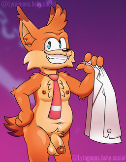 anthro balls bottomless chest_tuft claws clothed clothing crotch_tuft fangs front_view fur genitals holding_clothing holding_object holding_shirt holding_topwear inner_ear_fluff looking_at_viewer male male_anthro multicolored_body necktie nude orange_body orange_fur penis shirt simple_background slightly_chubby smile solo standing tail teeth teeth_showing text tie_only toony topwear tuft two_tone_body undressing white_clothing white_shirt white_topwear lyraarts atari bubsy_(series) bubsy_4d bubsy_bobcat bobcat felid feline lynx mammal 2025 colored digital_drawing_(artwork) digital_media_(artwork) english_text hi_res portrait shaded signature