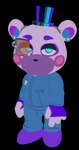 anthro blue_clothing blue_eyes clothing fingerless_gloves fingers gloves handwear hat headgear headwear looking_at_viewer male name_tag narrowed_eyes on_model smile smirk solo top_hat e74444444444 five_nights_at_freddy's five_nights_at_freddy's:_security_breach five_nights_at_freddy's:_security_breach_ruin scottgames steel_wool_studios helpi_(fnaf) bear mammal 2023 3d_(artwork) alpha_channel digital_media_(artwork)