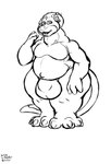 balls_outline belly bulge clothing detailed_bulge genital_outline male moobs multi_eye short_stack slightly_chubby solo thong underwear wide_hips bigshow metroid nintendo kraid kraig kraidmorph hi_res monochrome