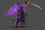 anthro blue_eyes bone clothed clothing crystal digitigrade duo energy_wings fantasy_weapon glowing glowing_eyes holding_object holding_weapon magic male melee_weapon polearm purple_body purple_scales scales scythe simple_background skull standing tail unusual_anatomy unusual_wings weapon wings arks_sadinian mythology saorsa crystalsong_dragon dragon mythological_creature mythological_scalie scalie 2019 official_art